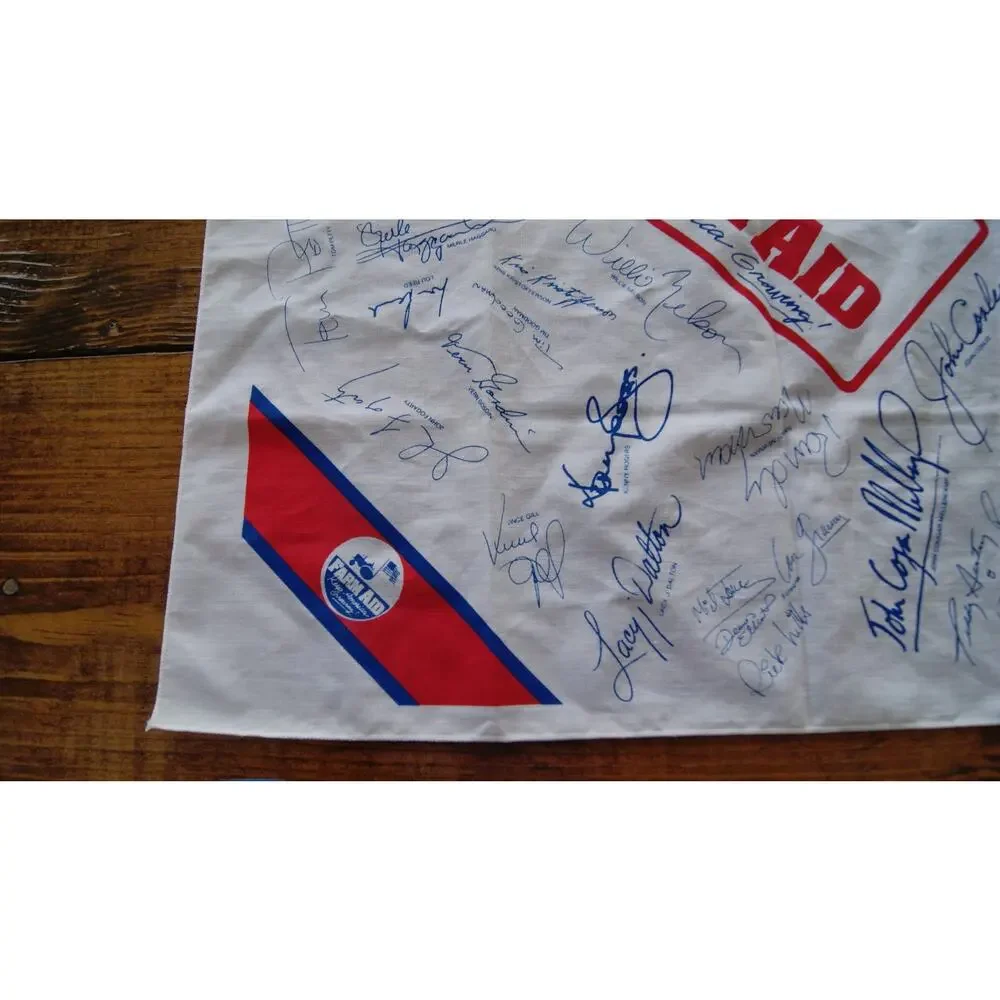 Vintage 1985 Farm Aid Benefit Bandana USA Printed Autographs Scarf Handkerchief